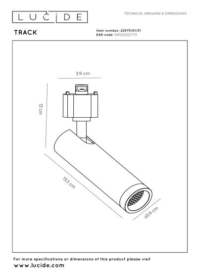Lucide TRACK GRADO Track spot - 1-circuit Track lighting system - 1xGU10(MR11) - White (Extension)